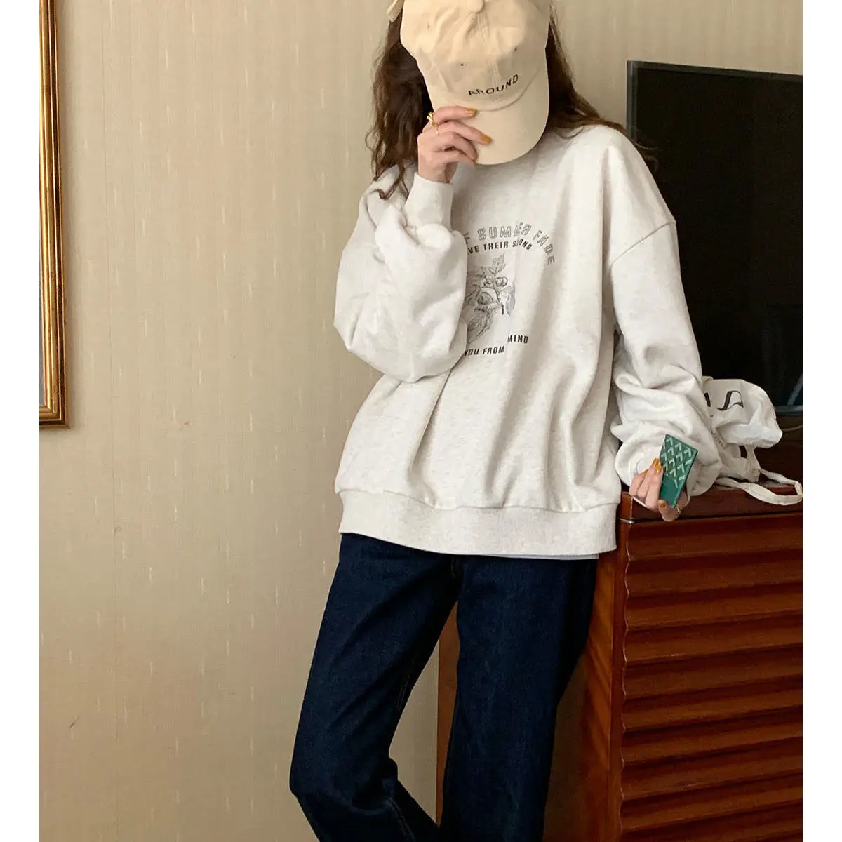 Spring and autumn new oversize lazy style sweatshirt for women loose student ins homemade high-end gentle top women clothing