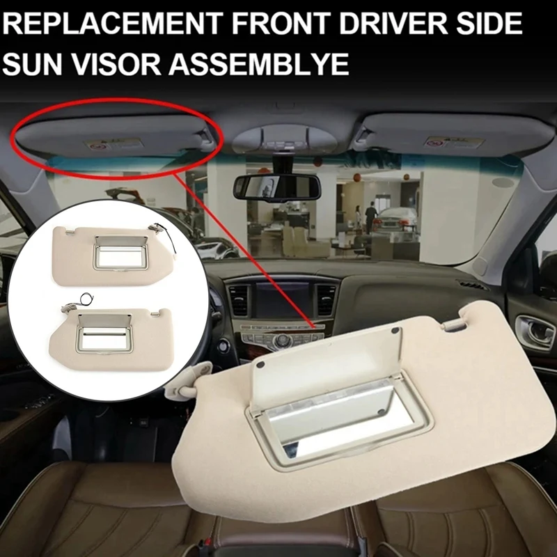 

1Pair Auto Sunshade Assy Sunshade W/ Mirror Light 96400-9PB0A 96400-9PB0B For Pathfinder Infiniti QX60 JX35 13-19 Beige