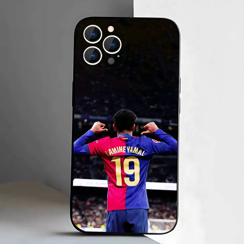 حافظة هاتف كرة القدم 19 L-Lamines لهاتف iPhone 17,16,15,14,13,12,11,Pro,XS,Max,XR,Plus,E,SE4,غطاء ناعم أسود صغير