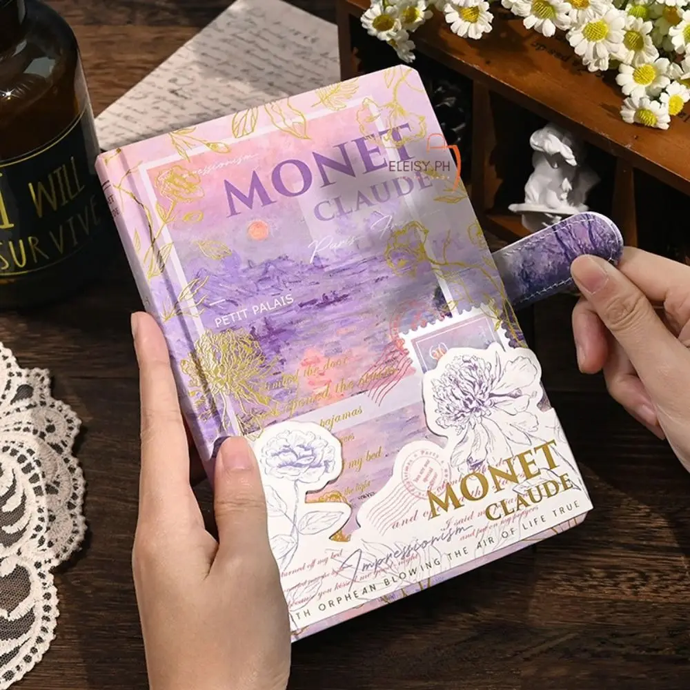 لوحة زيتية فنية جميلة مقاس A5، صفحة عنوان دفتر الملاحظات، دفتر ملاحظات جمالي، زر مغناطيسي، كتيب اللوازم المكتبية