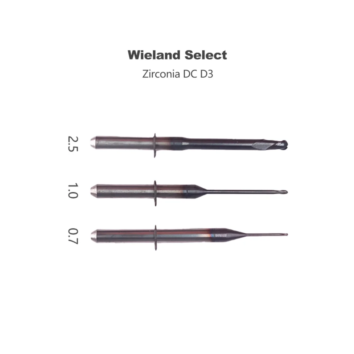 Wieland Select Dental Lab Zirconia DC D3 Milling 2.5/1.0/0.7 Bur Wear Resistant Milling Tool
