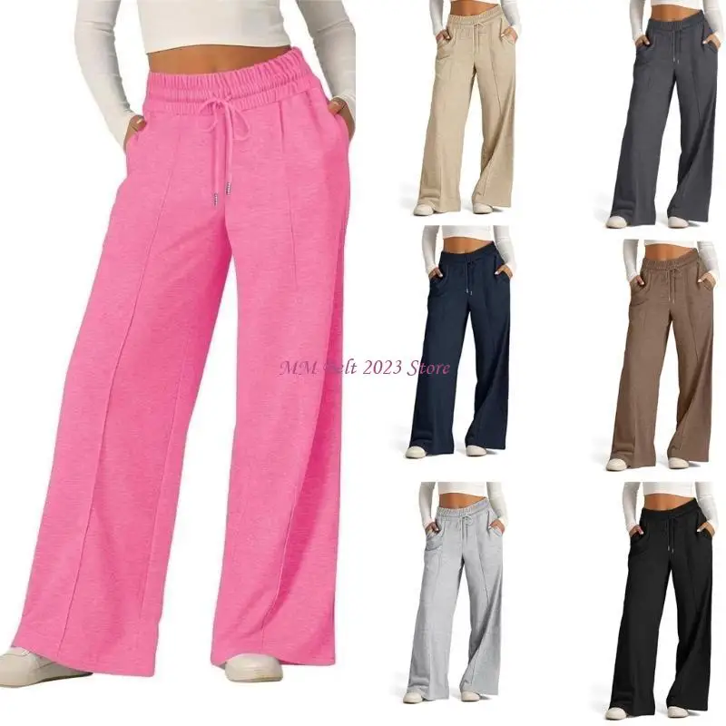 49ME Women High Rise Joggers with Drawstring Elastic Waist Wide Leg Baggy Sweatpants