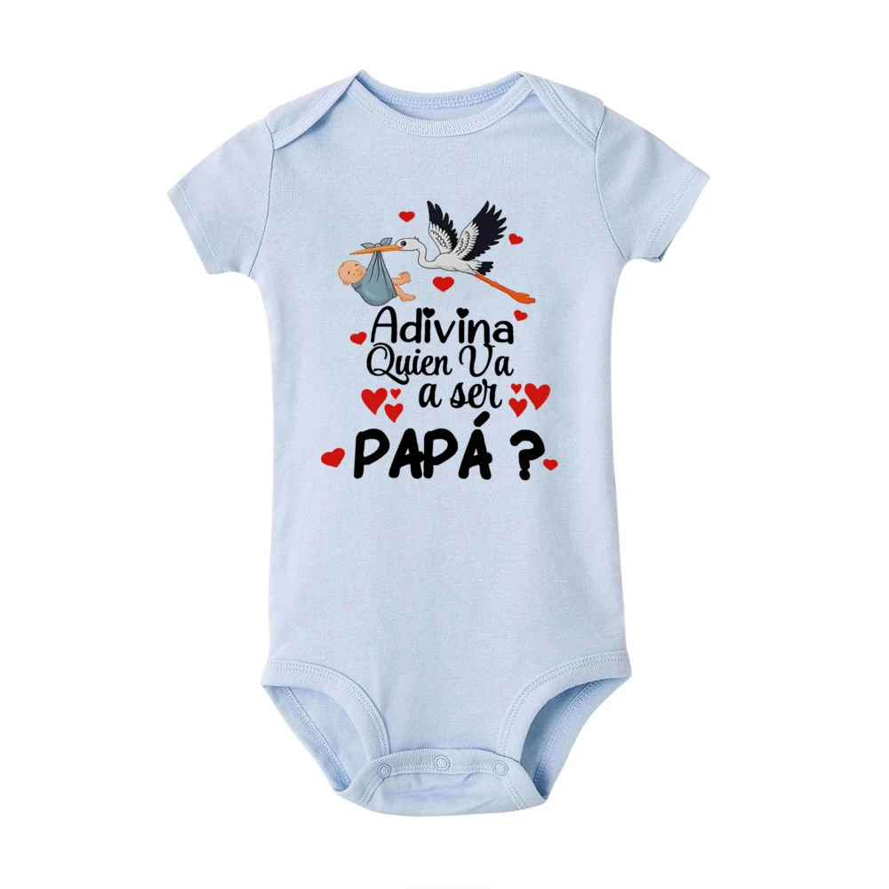 Guess Who Is Going To Be Dad Print Baby Romper Pregnancy Announcement Clothes Newborn Jumpsuit Infant Reveal Bodysuit for Daddy
