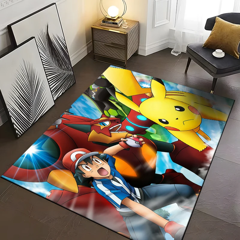 Pokemen Pikachu Area Rug,Carpet for Home Living Room Bedroom Sofa Doormat Kitchen Decor,Non-slip Floor Mat Anime Rug