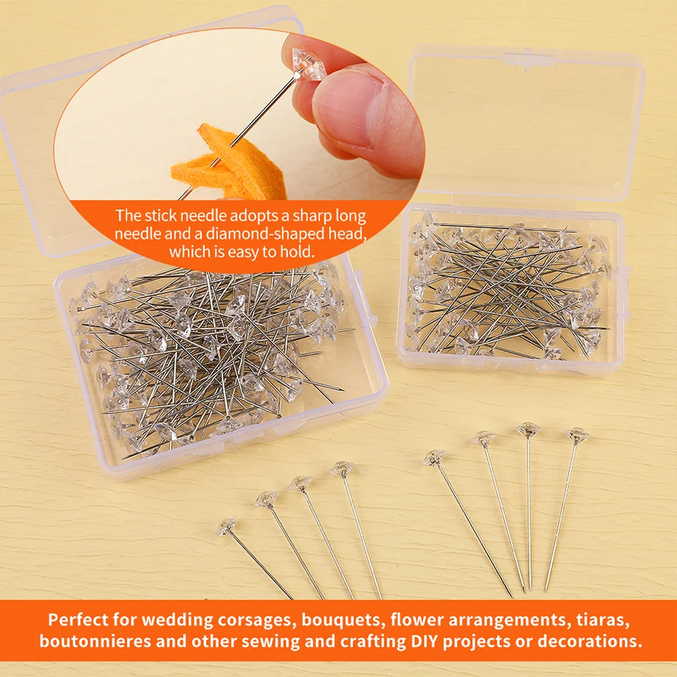 KRABALL 100pcs Diamond Bouquet Corsages Pins Flower Crystal Rhinestones Floral Positioning Pins for Wedding Bridal Bouquets