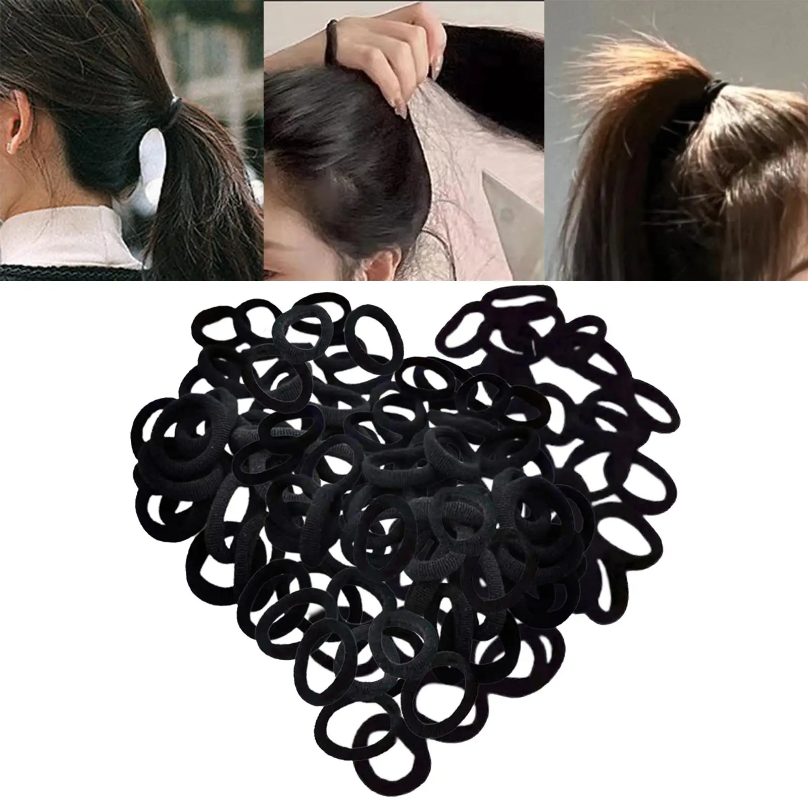 100 Pieces Black Hair Ties 2.2cm Small Hair Accessories Stretch for Thick Hair Hair Scrunchies Soft Ponytail Holders Elastic