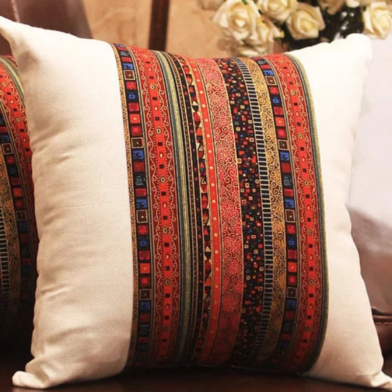 

American Retro Sofa Pillow Cases Ethnic Style Southeast Asian Thai Cotton and Linen Bay Window Pillowcase