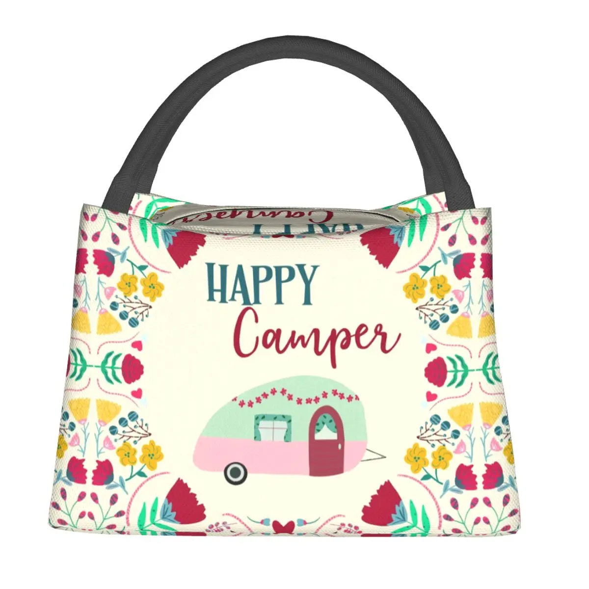 

Happy Camper Print Lunch Bag Cartoon Cute Lunch Box For Men Office Convenient Cooler Bag Print Thermal Lunch Bags