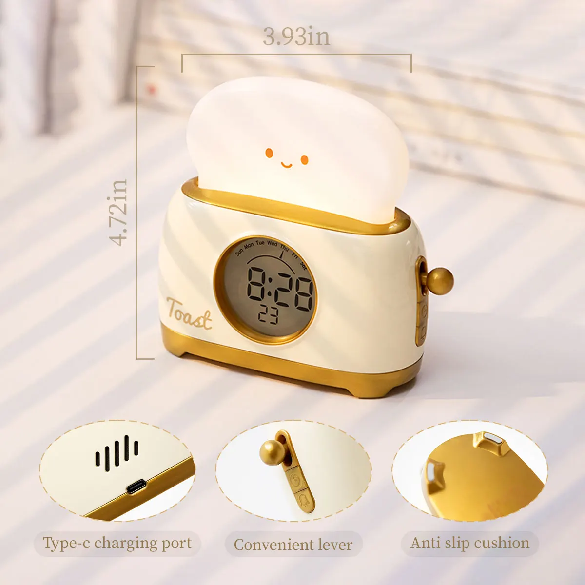 Bread Maker Night Light Alarm Clock Toast Night Light Timing Alarm Clock USB Charging Desktop Decorative Lamp Children\'s Gift