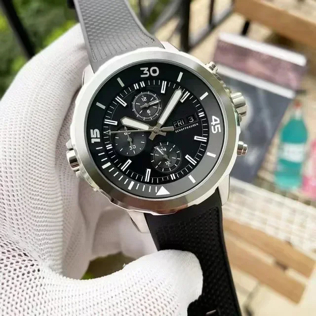 44 ملم كوارتز كرونوغراف خاصًا خارجيًا بإطار دوار رمادي للرجال ساعة كاملة الوظائف Aquatimer مخصصة #4