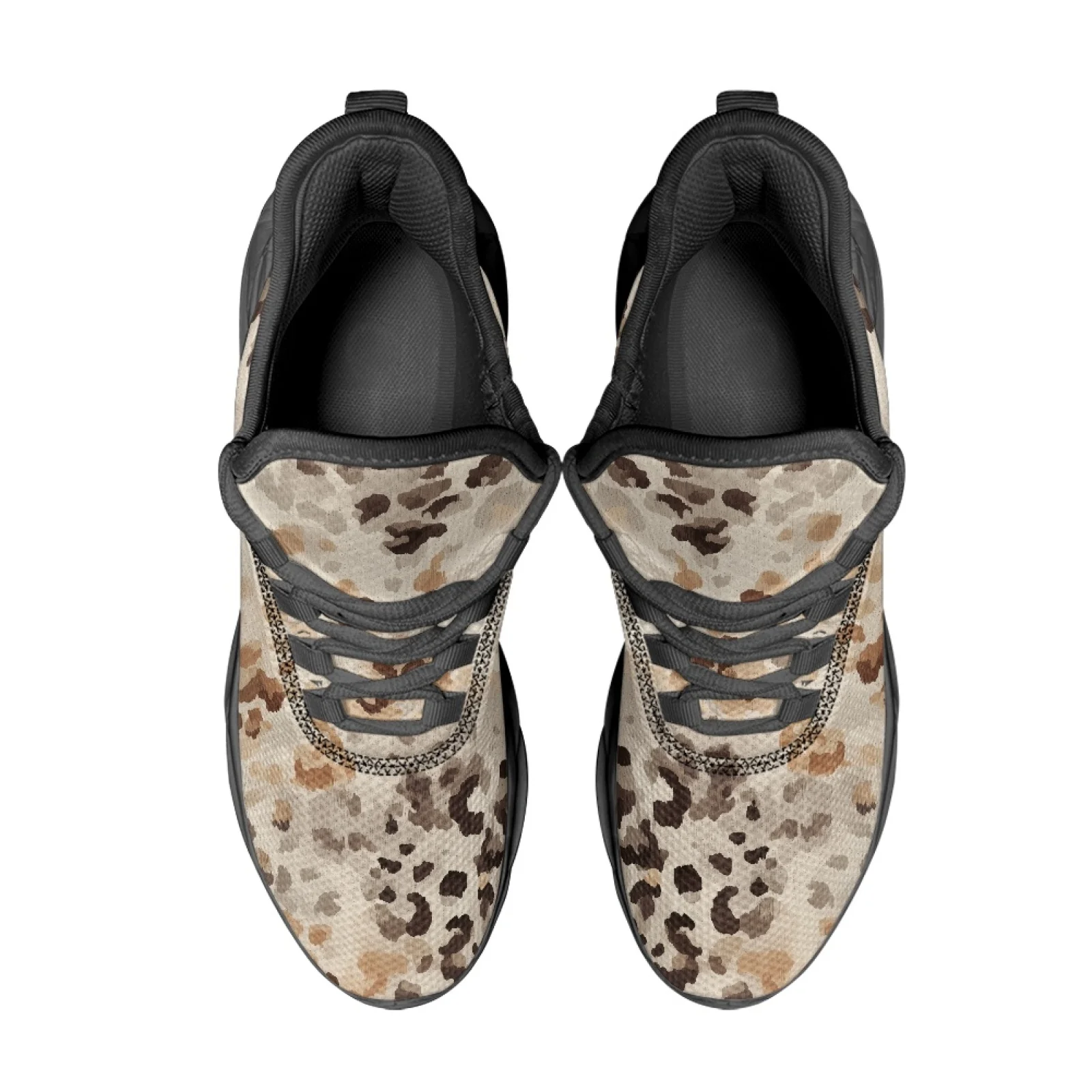 PENSTROLL Beige Leopard Print Running Shoes Mens Running Shoes for Students Adjustable Strap Athletic Sneakers