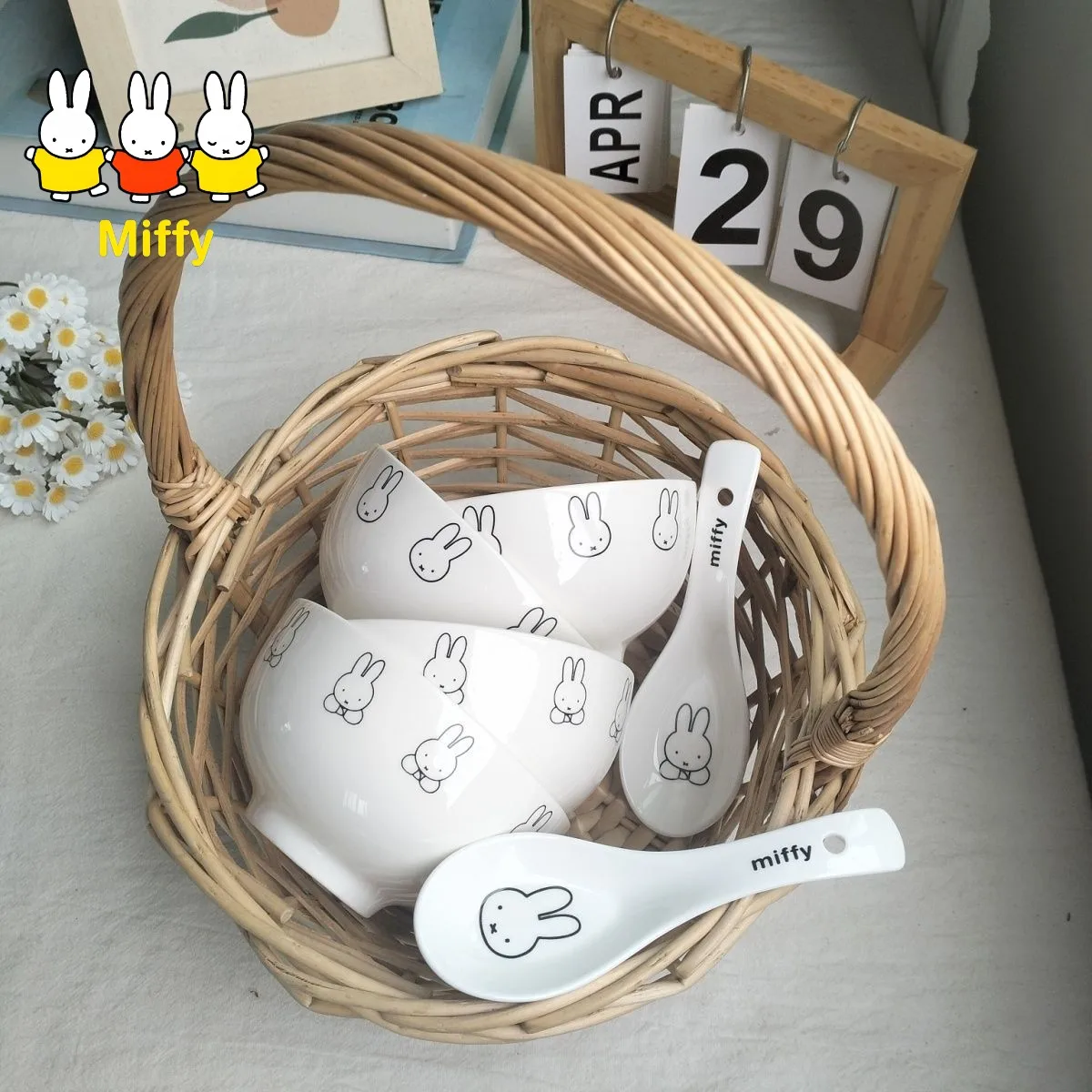 Cuenco de cerámica de conejo Miffy Kawaii, cuenco de arroz familiar estilo Ins, cuenco de cereales para desayuno, nivel de apariencia alto, bonito y personalizado