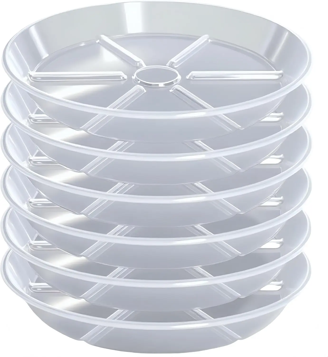 

Clear Plastic Plant Saucers 6-Pack, 4-12 Inch Round Drip Trays for Indoor & Outdoor Pots