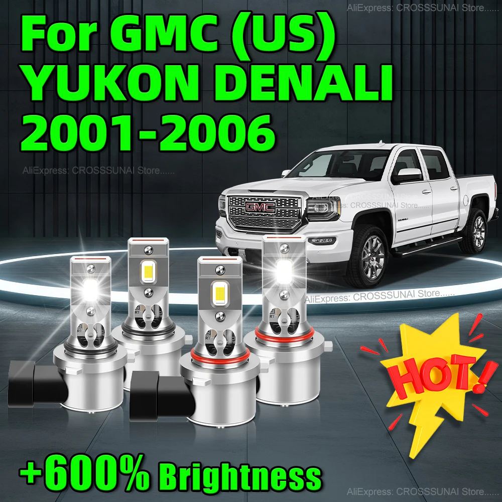 2/4Pcs LED Headlight Bulb Canbus 60000LM HB3 HB4 Auto Lamp with Fan For GMC (US) YUKON DENALI 2001 2002 2003 2004 2005 2006