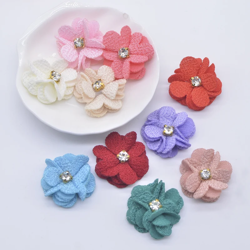 10Pcs 25mm Mesh Gardenia Flower Applique for DIY Headwear Hair Clips Decor Accessories Clothes Hat Shoes Crafts Sewing Patches