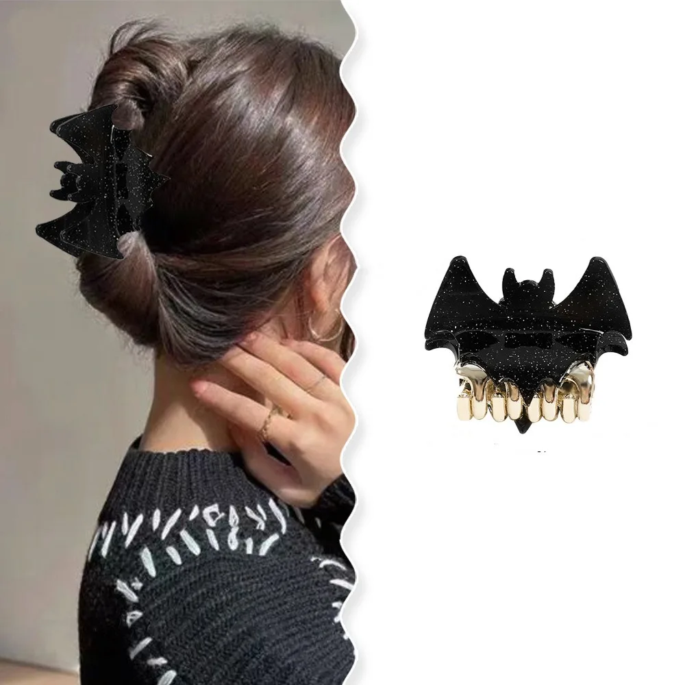 Gift Y2K Halloween Bat Hair Claw Dazzling Colors Headdress Shiny Acrylic Shark Clip Gothic Style Alloy Bat Wings Hair Claw Daily