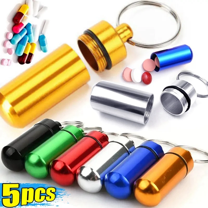 Portable Mini Travel Pill Medicine Box Case Waterproof Container Keychain Capsule Bottle Key Ring Chain First Aid Medicine Box