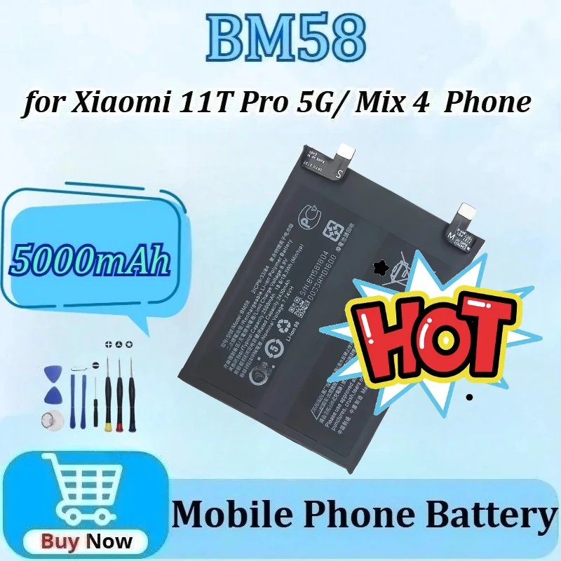

Новая аккумуляторная батарея BM58 5000 мАч для мобильных телефонов Xiaomi 11T Pro 5G/Mix 4, сменные батареи с инструментами для замены