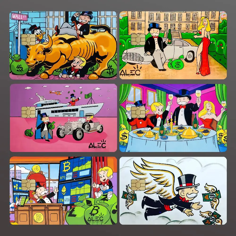 Art Alec Monopoly Credit Skin Cover Card Stickers 4PCS Film Bus Pass Front Decoration Bank Debit Waterproof