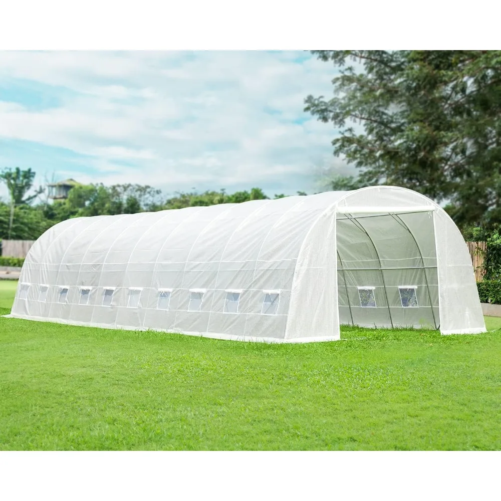 Greenhouse, Large Walk-in Greenhouse, Portable Greenhouse with 2 Roll-up Zippered Doors&20 Screen Windows,40'×12'×7.5'