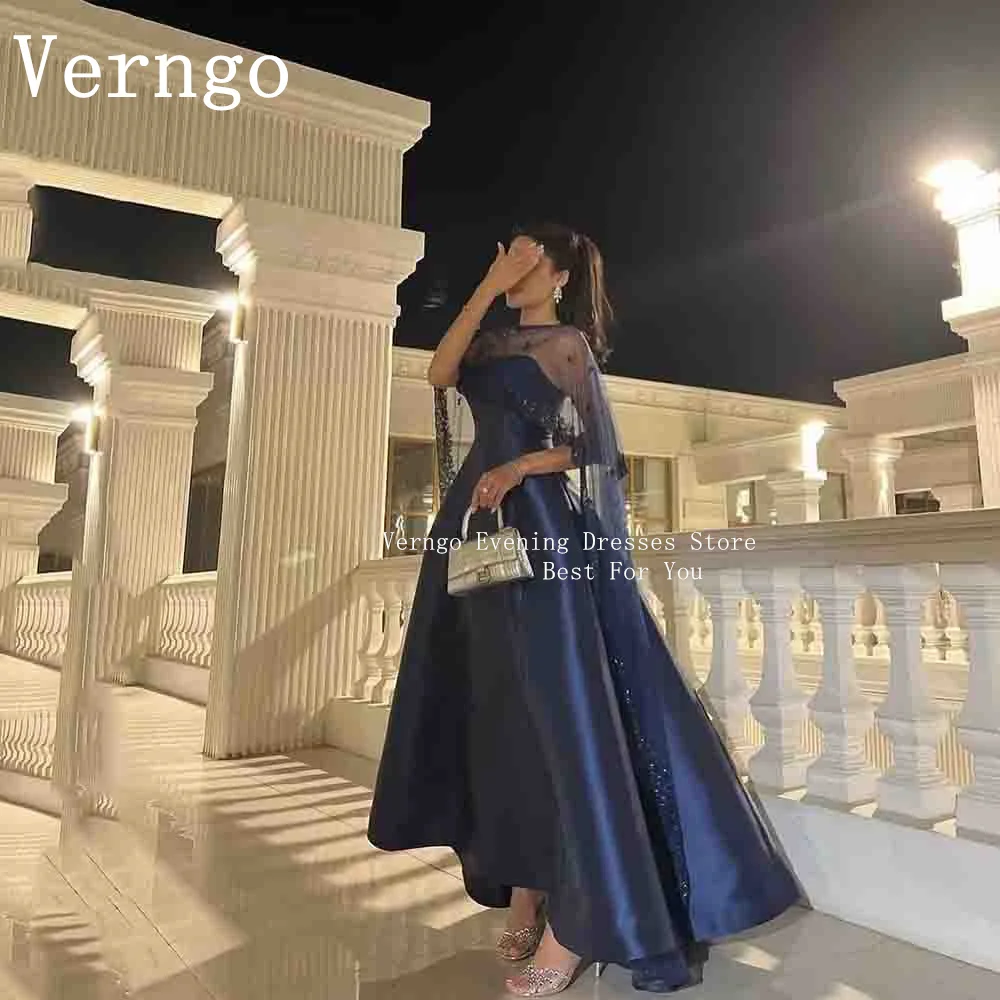 

Verngo Navy Blue Maxi Prom Gown Sequined A Line Formal Evening Dress Elegant Formal Saudi Arabic Prom Party Dress