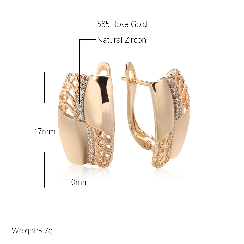 Kinel New Fashion Glossy Natural Zircon Earring for Women Unusual Creative Hollow Flowers 585 Rose Gold Color Vintage Jewelry
