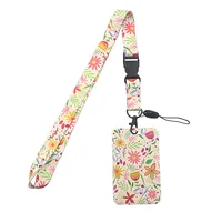 Portatarjetas de identificación para estudiantes con correa para el cuello, cordón estético, serie de hojas florales, funda para tarjeta de metro de autobús, Protector para sesión fotográfica Kpop