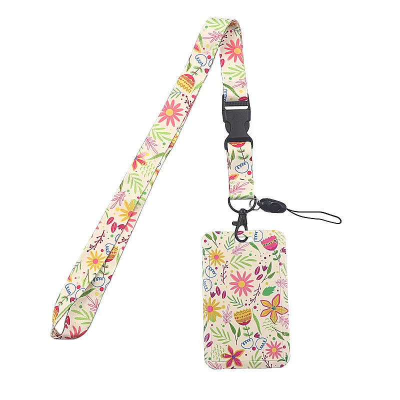 Student ID Card Holder with Neck Strap Lanyard Aesthetic Floral Leaf Series Bus Subway Card Cover Case Kpop Photocard Protector