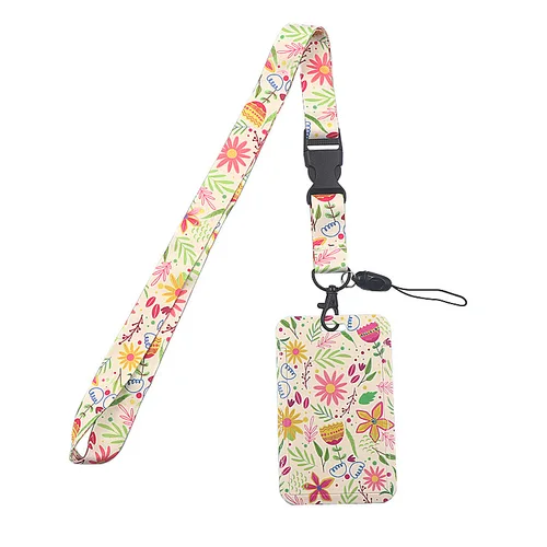 Portatarjetas de identificación para estudiantes con correa para el cuello, cordón estético, serie de hojas florales, funda para tarjeta de metro de autobús, Protector para sesión fotográfica Kpop