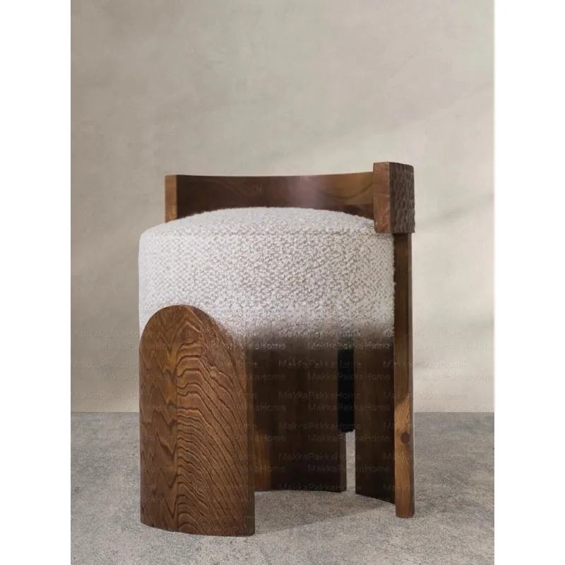 Medieval French designer creative solid wood dining chair home vintage cream style bedroom dresser round stool makeup chair