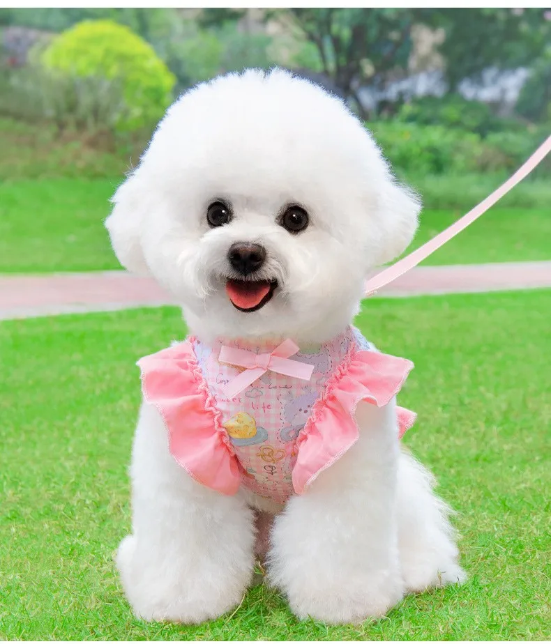 

Dog Traction Rope Vest Style Small Dog Walking Rope Fashion Print Ruffled Bichon Teddy Shiba Inu Chest Harness Puppy Pet Chain
