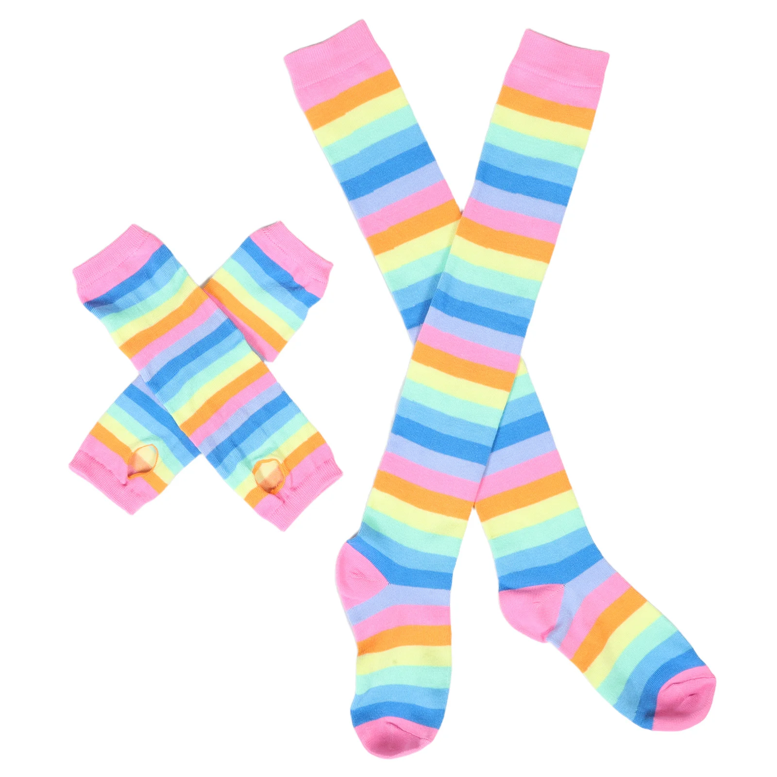 Set di calzini a righe e guanti senza dita accattivanti, perfetti per le donne e le ragazze, riunioni festive, miglioramento dei costumi