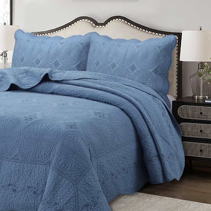 

Nordic Cotton Quilt Set with Floral Embroidery Warm All-Season Bedding for Bedroom High-Quality Quilted Duvet Cover Home Decor