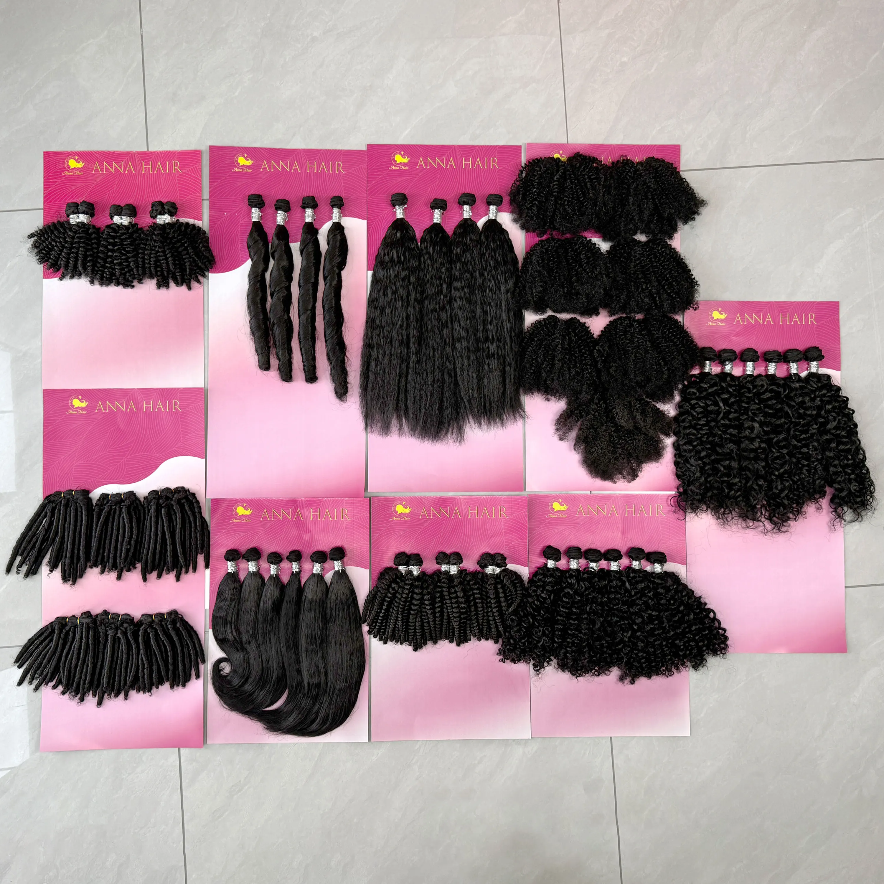 ANNA Accept Custom Package Texture Blend Braiding Hair Super Soft Afro Mix Synthetic and Human Hair Bundles with Weft