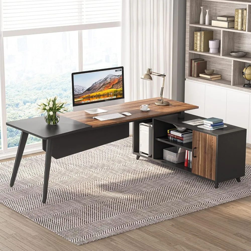 

L-Shaped Computer Desk with File Cabinet, 78.74 Inch Large Executive Office Desk with Shelves, Industrial Business Fu