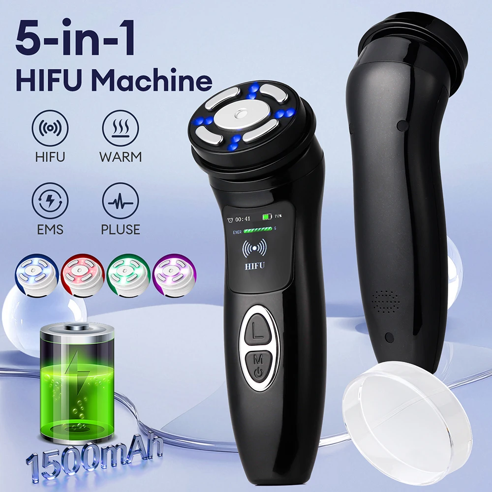 Wireless Mini HIFU Machine Home Use 5-IN-1 Anti Wrinkle Massager RF LED HIFU Ultrasonic Skin Tightening Facial Lifting Device