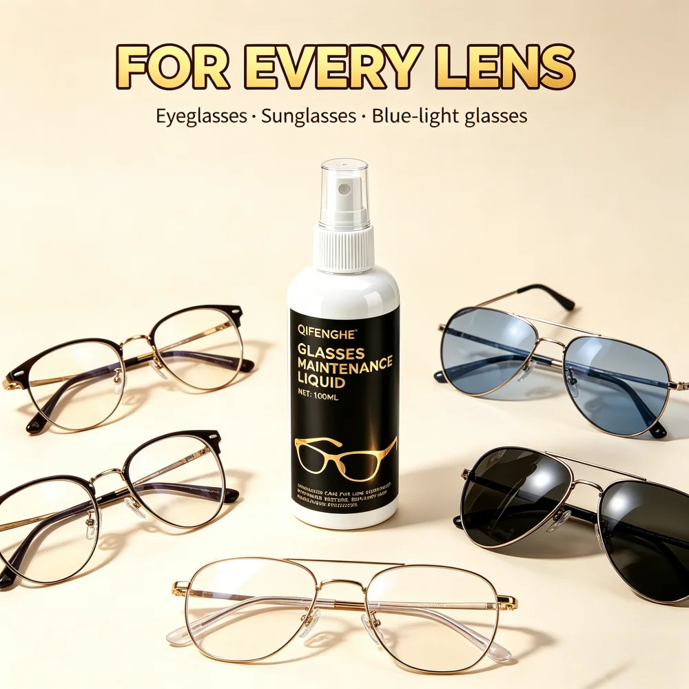 QIFENGHE 100ML Glasses Maintenance Liquid, Lens Scratch Repair Spray, Anti-Fog Long Lasting Protector for Eyeglasses, Sunglasses