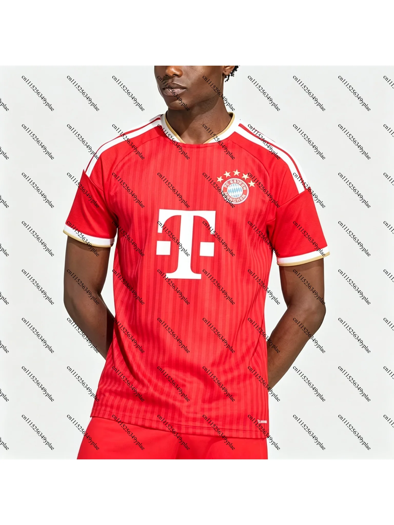 Herren FC Bayern München Fußballtrikot V-Ausschnitt Kurzarm Rot Gestreiftes Fußballshirt Atmungsaktive Sport-Trainingsuniform