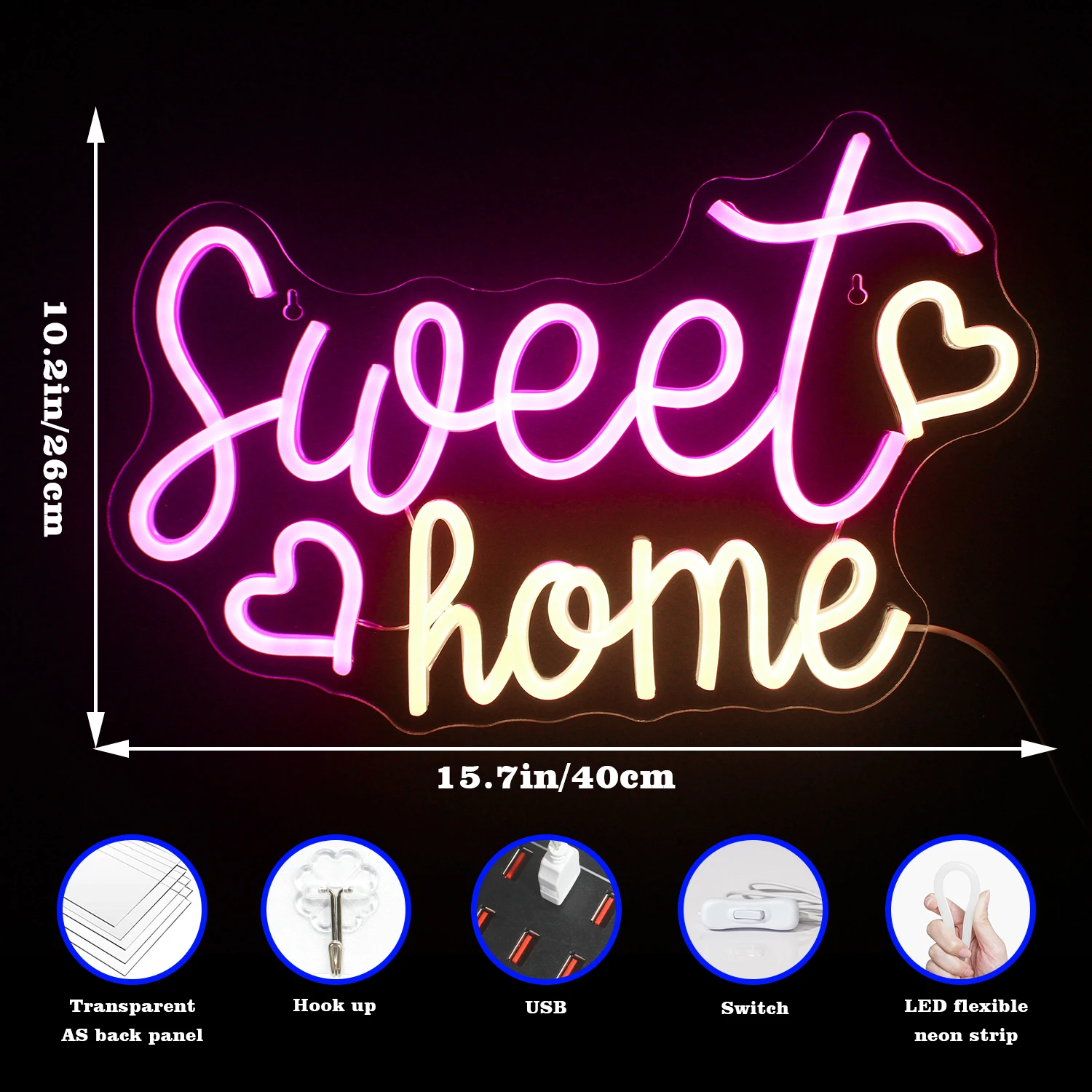 Imagem -05 - Lâmpada de Parede Led Neon Sign para Quarto Letras Estéticas Decoração de Sala Quente Usb Lâmpada para Festa Decoração Festival Home Sweet Home