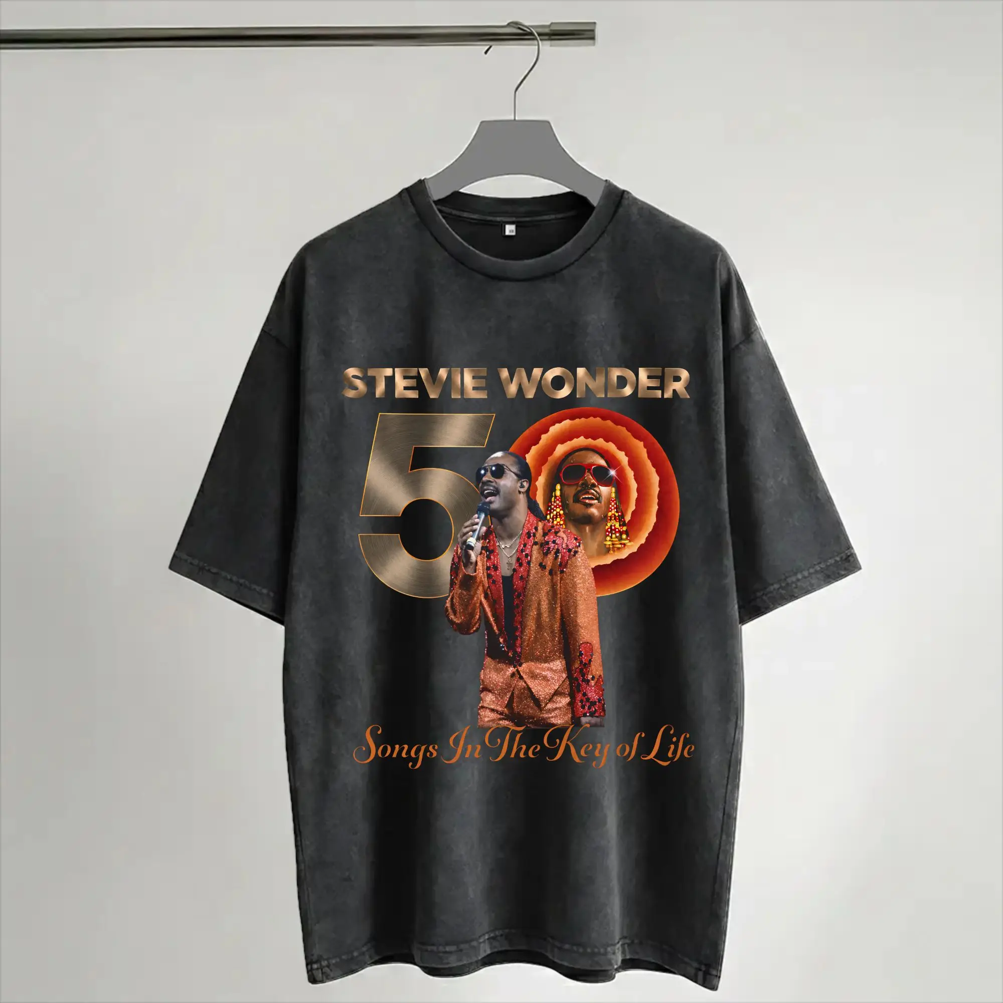 Stevie Wonder Songs in The Key of Life 50th Anniversary Tour  T Shirts Hip Hop Washed T-Shirt  Vintage for Men Women Streetwear