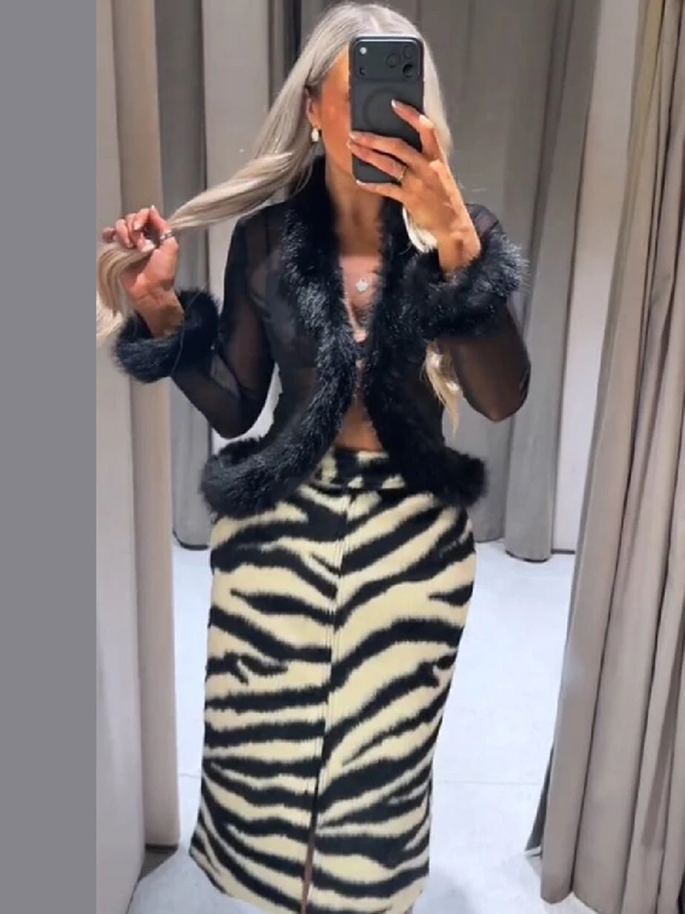 Statement Zebra Pattern Midi Skirt Designers Versatile Retro Ladies Skirts Fashion Elegant Party Club Women Outfit
