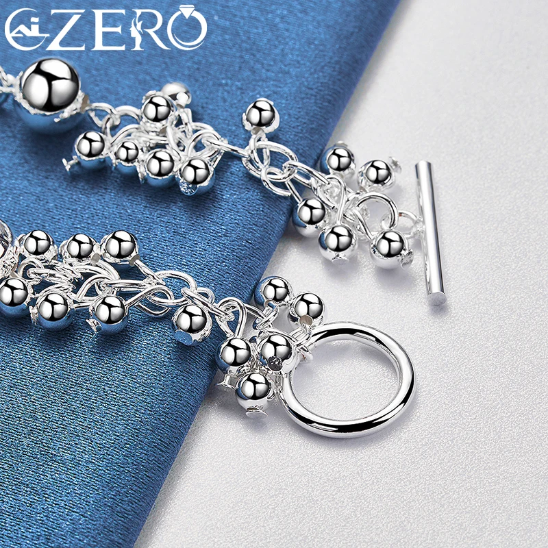 ALIZERO-pulsera de plata de ley 925 para mujer, brazalete con cuentas de uva lisas, joyería a la moda, pulseras de fiesta de compromiso y boda