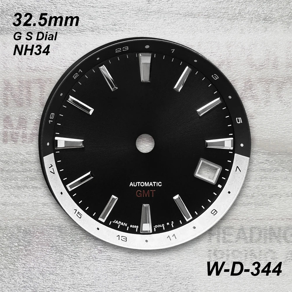 32.5mm G S Logo GMT Dial Suitable For NH34 Movement Green Luminous 3.8 O'clock Calendar Watch Modification Accessories