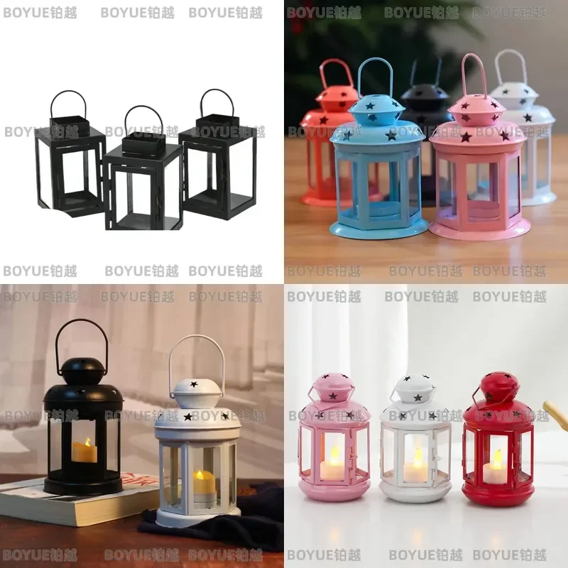 Vintage Wrought Iron Wind Lantern Candle Holder Decorative Handicraft Ornament for Home Garden Patio Wedding Party