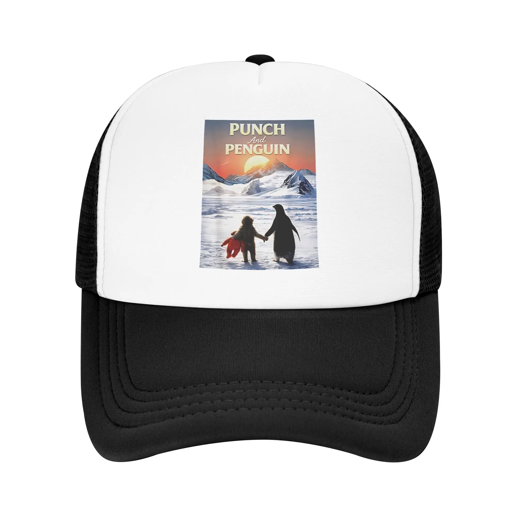 Baby Monkey Punch And Penguin Mesh Baseball Cap  Unisex-Teens Print Trucker Hat Spring Fashion Kpop Rock Sun-Proof Baseball Caps