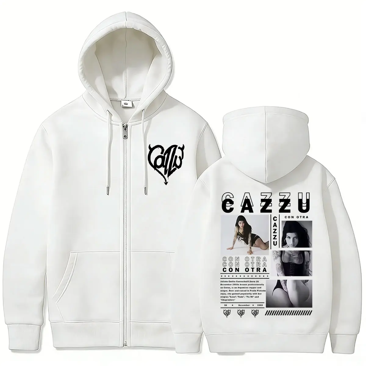 

Latin Trap Cazzu Con Otra Zipper Hoodie Men Women Fashion Pop Music Zip Up Jacket Coat Male Vintage Oversized Hooded Sweatshirt