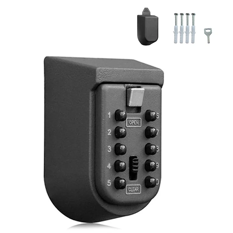 B68A Wall Mounted Key Safe Box Weatherproof 10-Digit Combination Lock Anti-Theft Storage For Home & Outdoor Use