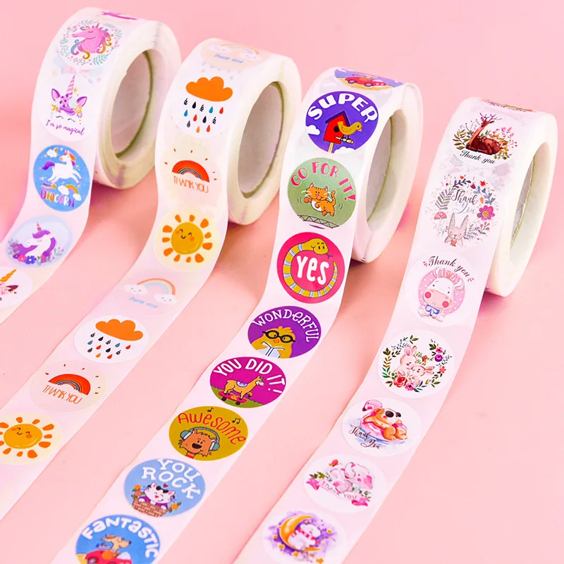 500Pcs Children\'s Cartoon Animal Stickers Baby Stickers Kindergarten Inspirational Little Red Flower Reward Roll Stickers