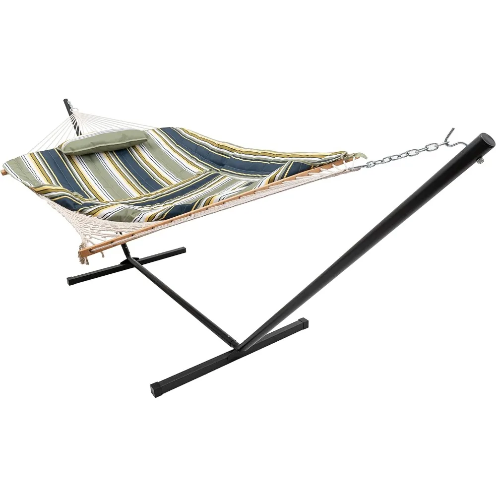 

Hanging Hammocks for Women Double Outdoor Hammock With 12 Ft Steel Stand Foot Rest Detachable Pillow Spreader Bars Beach Chairs