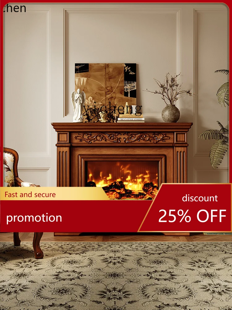 ZML retro country solid wood fireplace decorative cabinet living room electronic simulation flame 3D